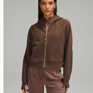 Lululuemon Cropped Scuba oversized Full-Zip Hoodie Sweatshirt Brown Gold M/L